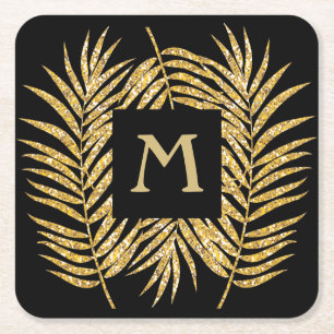 Tropical Gold Glitzer Palm Tree Fronds Wohngestalt Rechteckiger Pappuntersetzer