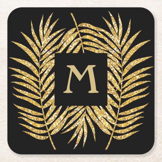 Tropical Gold Glitzer Palm Tree Fronds Wohngestalt Rechteckiger Pappuntersetzer (Vorderseite)