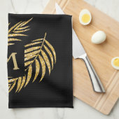 Tropical Gold Glitzer Palm Tree Fronten auf Schwar Geschirrtuch (Viertel Falte)