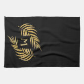 Tropical Gold Glitzer Palm Tree Fronten auf Schwar Geschirrtuch (Horizontal)