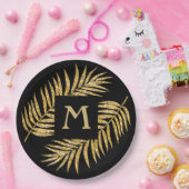 Tropical Gold Glitzer Palm Tree Fronten auf Schwar Pappteller (Party)
