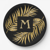 Tropical Gold Glitzer Palm Tree Fronten auf Schwar