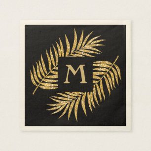 Tropical Gold Glitzer Palm Tree Fronten auf Schwar Serviette