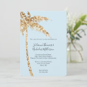 Tropical Gold Glitzy Glitzer Palm Tree Wedding Einladung (Stehend Vorderseite)
