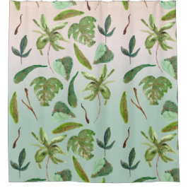 Tropical Gold Green Blätter Duschvorhang