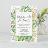 Tropical Gold & Green Bridesmaids Tea Party Einladung (Stehend Vorderseite)