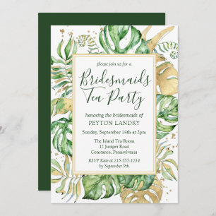 Tropical Gold & Green Bridesmaids Tea Party Einladung