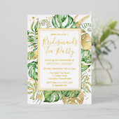 Tropical Gold & Green Bridesmaids Tea Party Folieneinladung (Stehend vorne)