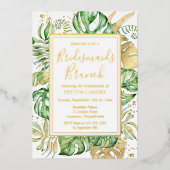 Tropical Gold & Green Bridesmaier Brunch Folieneinladung (Vorderseite)