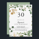 Tropical Gold Green Foliage 30. Geburtstag Party Einladung<br><div class="desc">Diese Party Einladung aus goldgelbem Blattwerk aus dem 30. Jahrhundert eignet sich perfekt für einen rustikalen Geburtstag. Das Design ist schön handbemalt illustriertes tropisches Sommergold und grünes Blattwerk.</div>