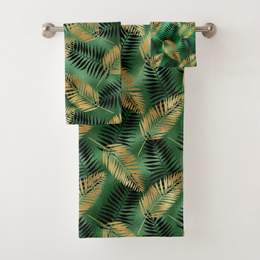 Tropical Gold Green Palm Blätter Badhandtuch Set (Insitu)