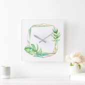 Tropical Gold Leaf Poligonal Minze weiß Grau Quadratische Wanduhr (Zuhause)