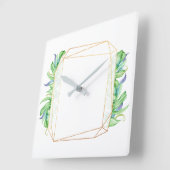 Tropical Gold Leaf Poligonal Minze White Blue Quadratische Wanduhr (Winkel)