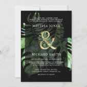 Tropical Gold Monstera Palm Black QR Code Hochzeit Einladung (Vorderseite)
