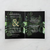 Tropical Gold Monstera Palm Schwarzer QR-Code Hoch Einladung (Innenseite)
