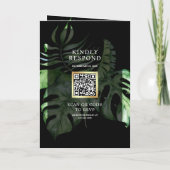 Tropical Gold Monstera Palm Schwarzer QR-Code Hoch Einladung (Rückseite)