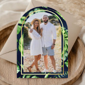 Tropical Gold Palm Arch Navy Blue Brautparty Einladung