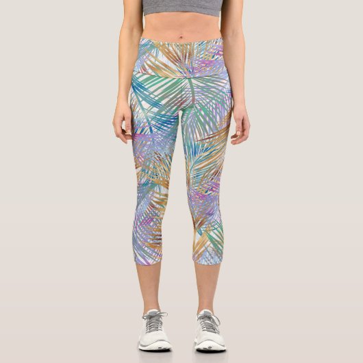 Tropical Gold Palm Blätter farbenfrohe Gestaltung Capri Leggings (Vorderseite)