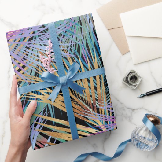 Tropical Gold Palm Blätter farbenfrohe Schwarz Des Geschenkpapier (Schenken)