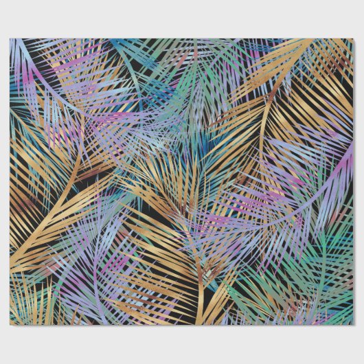 Tropical Gold Palm Blätter farbenfrohe Schwarz Des Geschenkpapier (Flach)