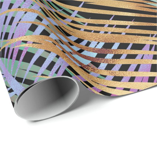 Tropical Gold Palm Blätter farbenfrohe Schwarz Des Geschenkpapier (Rolleneckpunkt)
