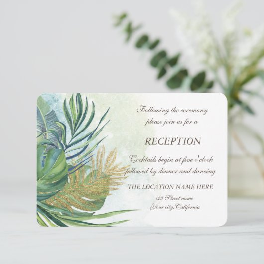 Tropical Gold Palm Blätter Sommer Empfang Einladung