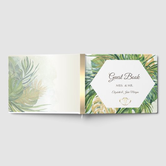Tropical Gold Palm Blätter Summer Gästebuch (Voll)