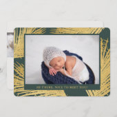 Tropical Gold Palm Dunkelgrüne neutrale Geburt Ankündigung (Vorne/Hinten)