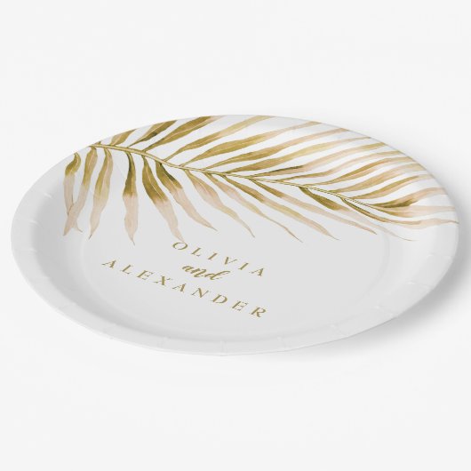 Tropical Gold Palm Hochzeit Pappteller (Schrägansicht)