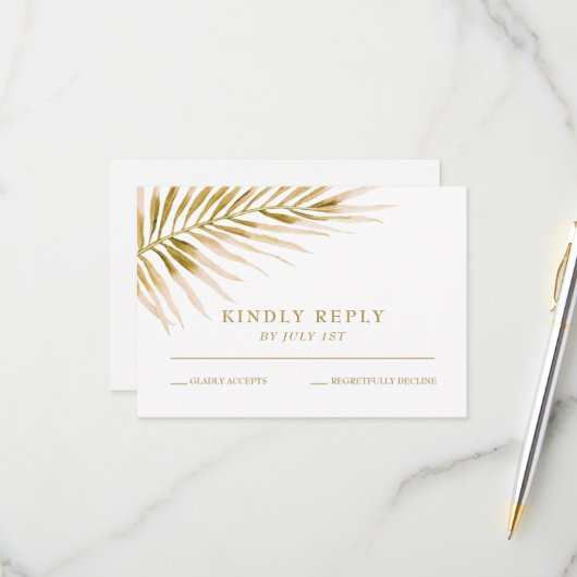 Tropical Gold Palm Hochzeit RSVP Card Karte (Vorderseite/Rückseite Beispiel)