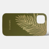 Tropical Gold Palm Leaf, Ihr Name, Olive Green Case-Mate iPhone Hülle (Rückseite (Horizontal))