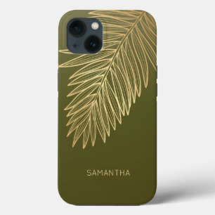 Tropical Gold Palm Leaf, Ihr Name, Olive Green Case-Mate iPhone Hülle