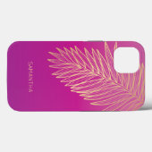 Tropical Gold Palm Leaf, Ihr Name, Pink Magenta Case-Mate iPhone Hülle (Rückseite (Horizontal))