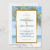 Tropical Gold Palm Tree Beach Foto Hochzeit Einladung (Vorderseite)