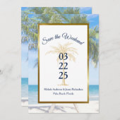 Tropical Gold Palm Tree Beach Foto Hochzeit Save The Date (Vorne/Hinten)