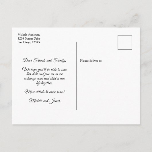 Tropical Gold Palm Tree Wedding Rett Date Foto Ankündigungspostkarte (Rückseite)