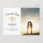 Tropical Gold Palm Tree Wedding Rett Date Foto Ankündigungspostkarte (Vorderseite)