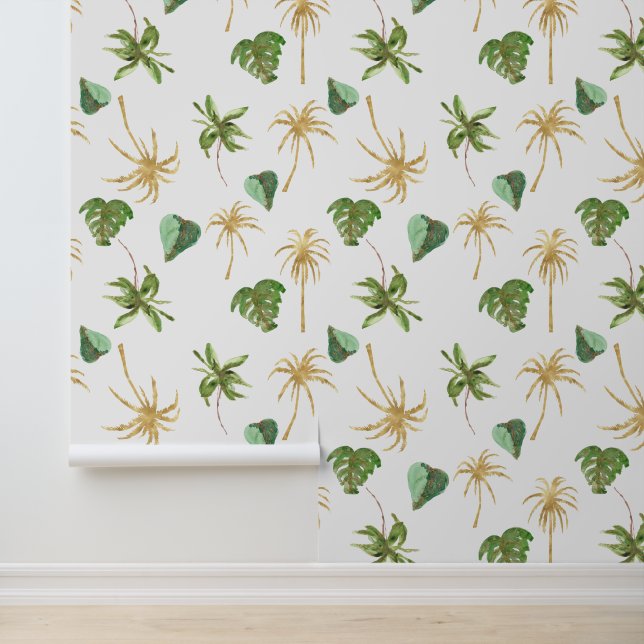 Tropical Gold Palm Trees Blätter Tapete (Anwendung)