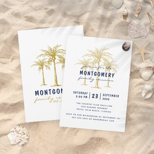 Tropical Gold Palm Trees Custom Family Wiedersehen Einladung
