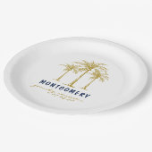 Tropical Gold Palm Trees Custom Family Wiedersehen Pappteller (Schrägansicht)