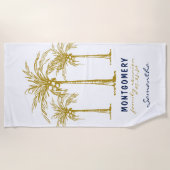 Tropical Gold Palm Trees Custom Family Wiedersehen Strandtuch (Vorderseite)
