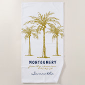 Tropical Gold Palm Trees Custom Family Wiedersehen Strandtuch (Vorderseite)