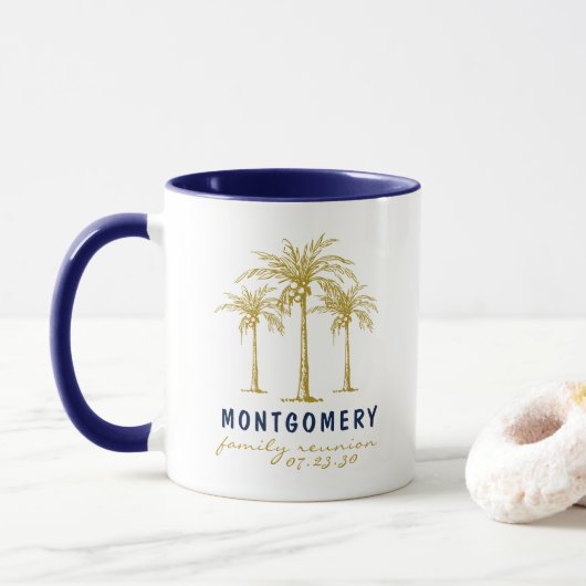 Tropical Gold Palm Trees Custom Family Wiedersehen Tasse (Mit Donut)