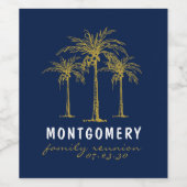 Tropical Gold Palm Trees Family Reunion Custom Weinetikett (Einzelnes Label)