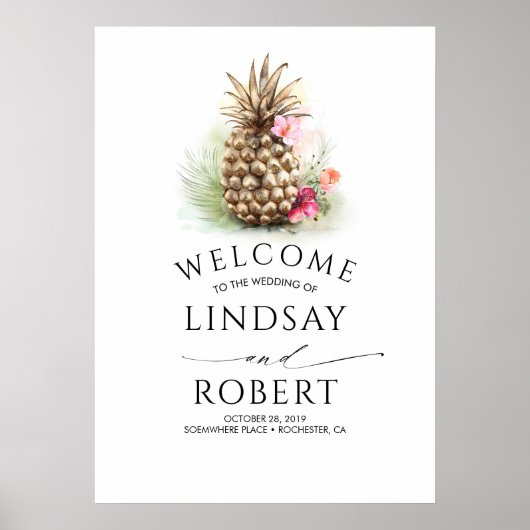 Tropical Gold Pineapse Beach Hochzeit Poster (Vorne)