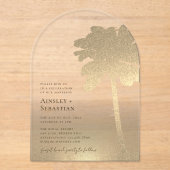 Tropical Gold Sand Palm Tree Boho Beach Wedding Acryleinladungen (Vorderseite)