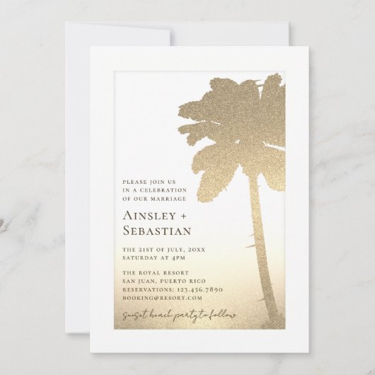Tropical Gold Sand Palm Tree Boho Foto Hochzeit Einladung (Vorderseite)