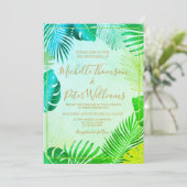 tropical gold watercolor wedding einladung (Stehend Vorderseite)