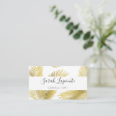 Tropical Gold & White Palm Blätter Elegantes Desig Visitenkarte (Stehend Vorderseite)