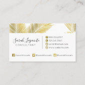 Tropical Gold & White Palm Blätter Elegantes Desig Visitenkarte (Rückseite)